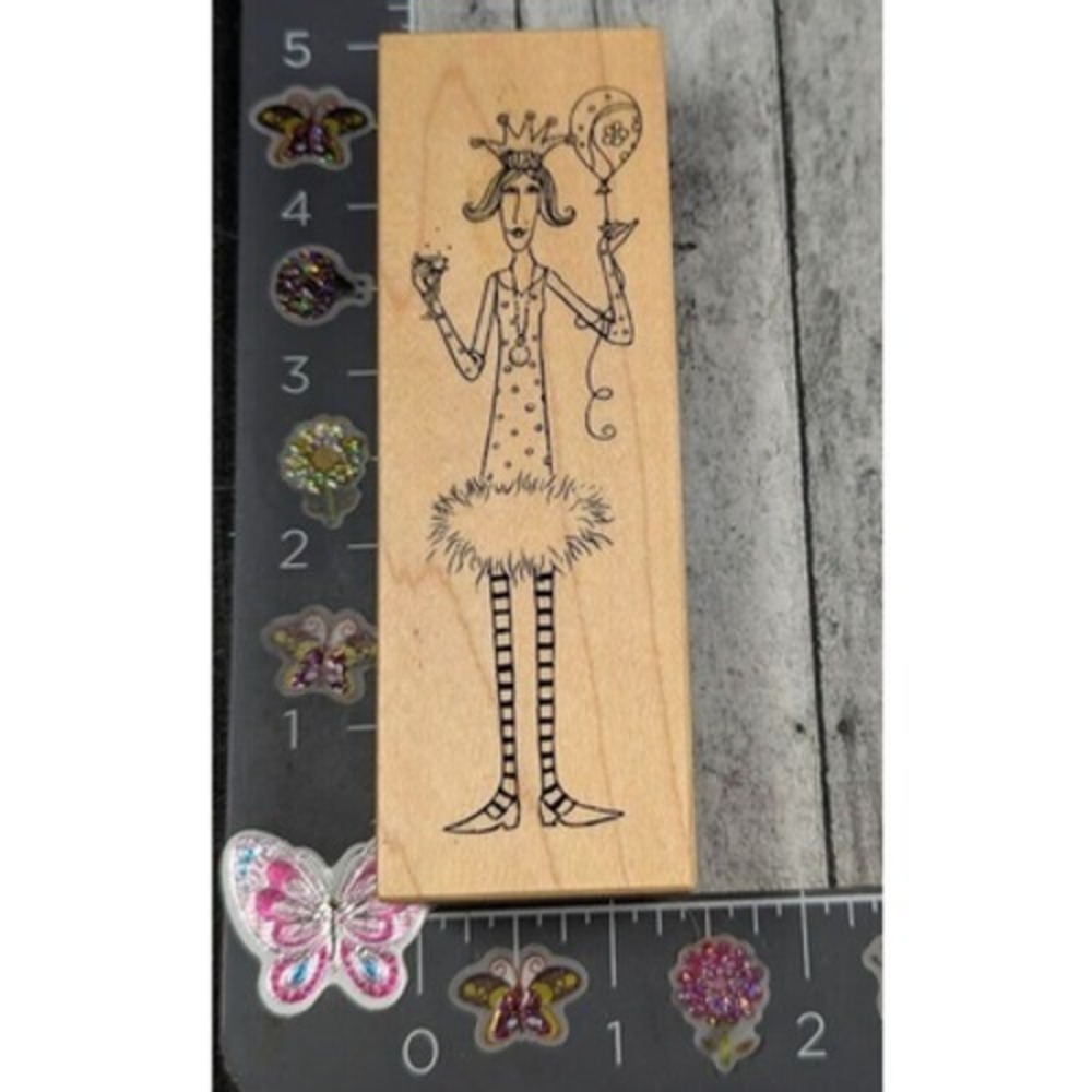 Fine Line Classics Ballerina Holding Balloon 306 Rubber Stamp Wood #K65